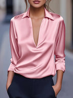 Premium V-Neck Blouse - Light Pink