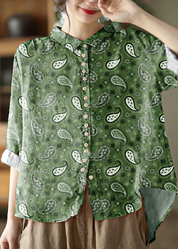 Floral Print Button-Front Blouse with Relaxed Fit and Long Sleeves