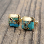 Bohemian Square Turquoise Stud Earrings