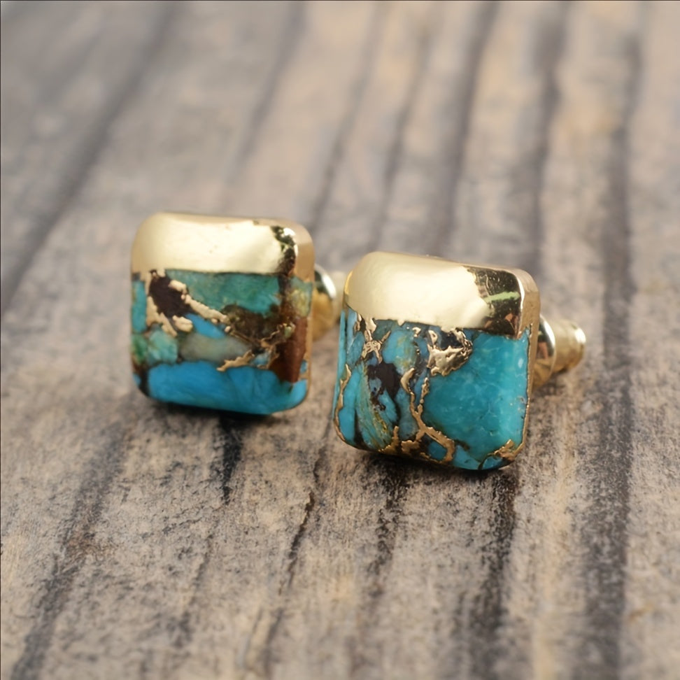 Bohemian Square Turquoise Stud Earrings
