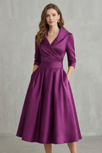 Draped Collar Elegance Midi Dress