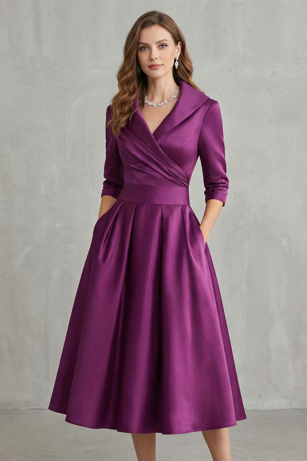 Draped Collar Elegance Midi Dress