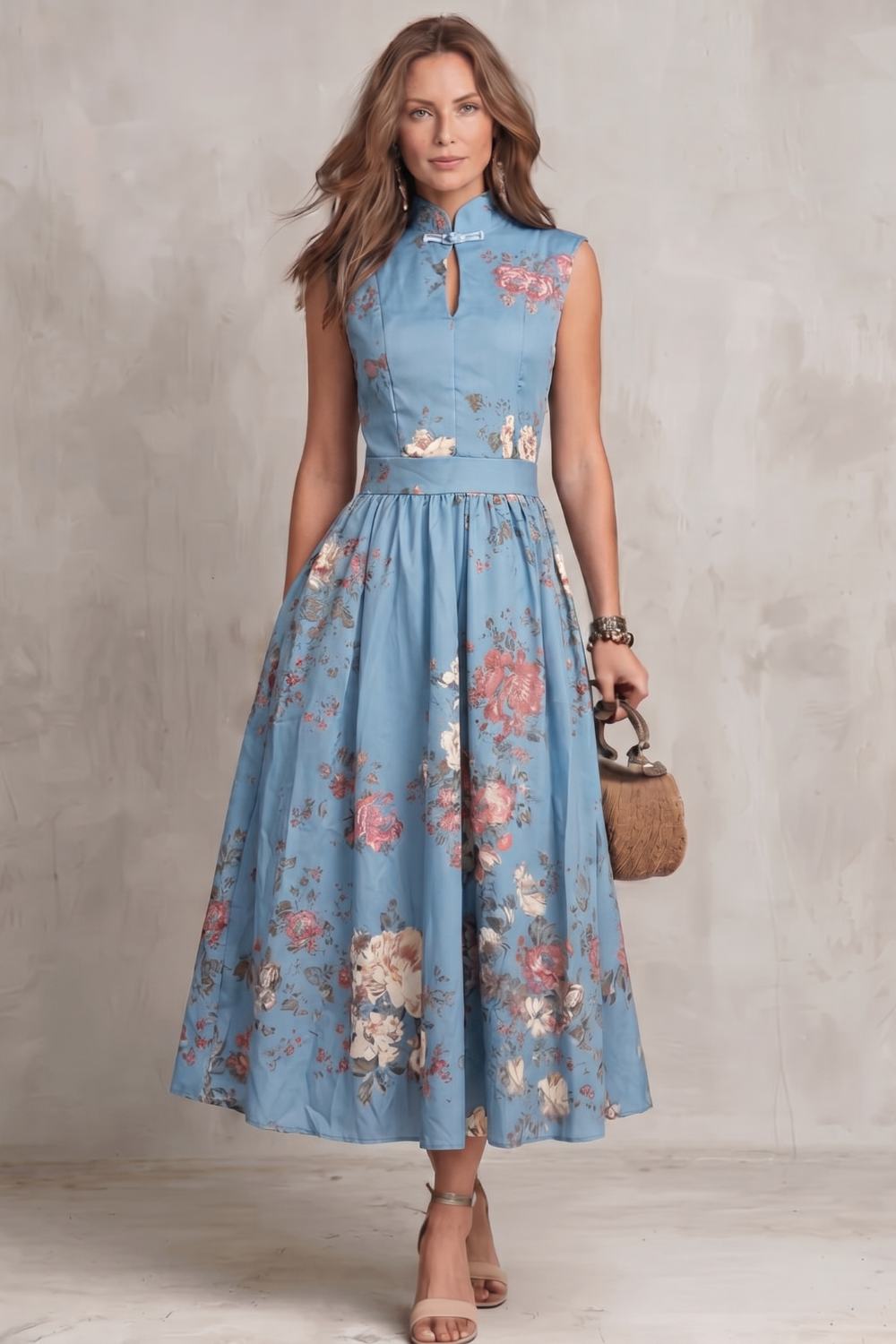 Vintage Floral Elegance Midi Dress