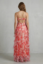 Watercolour Bloom Flow Ruffled Chiffon Maxi Dress