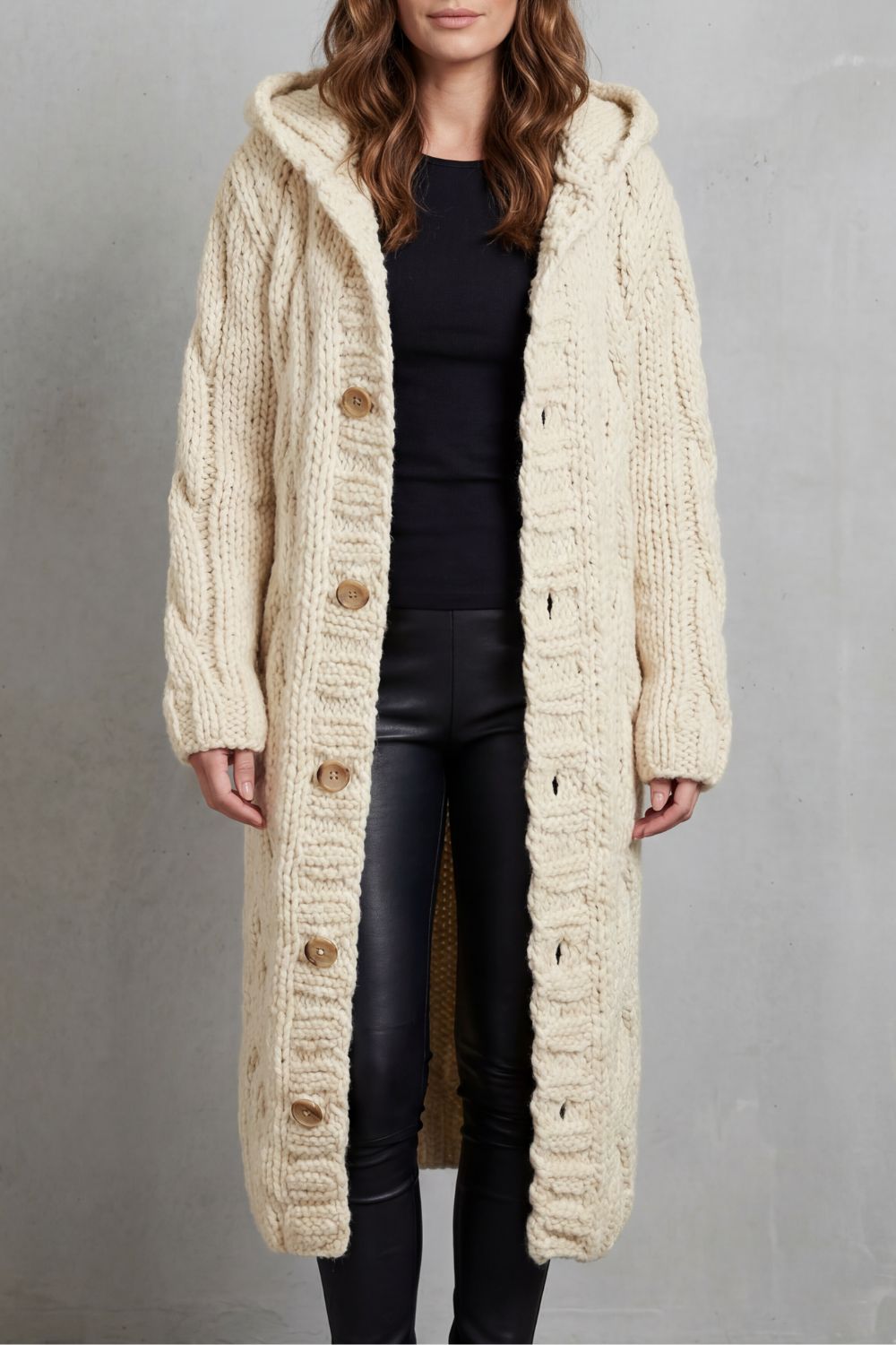 Oversized cable knit | Hooded cardigan coat