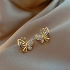 Butterfly Pavé Gold Stud Earrings