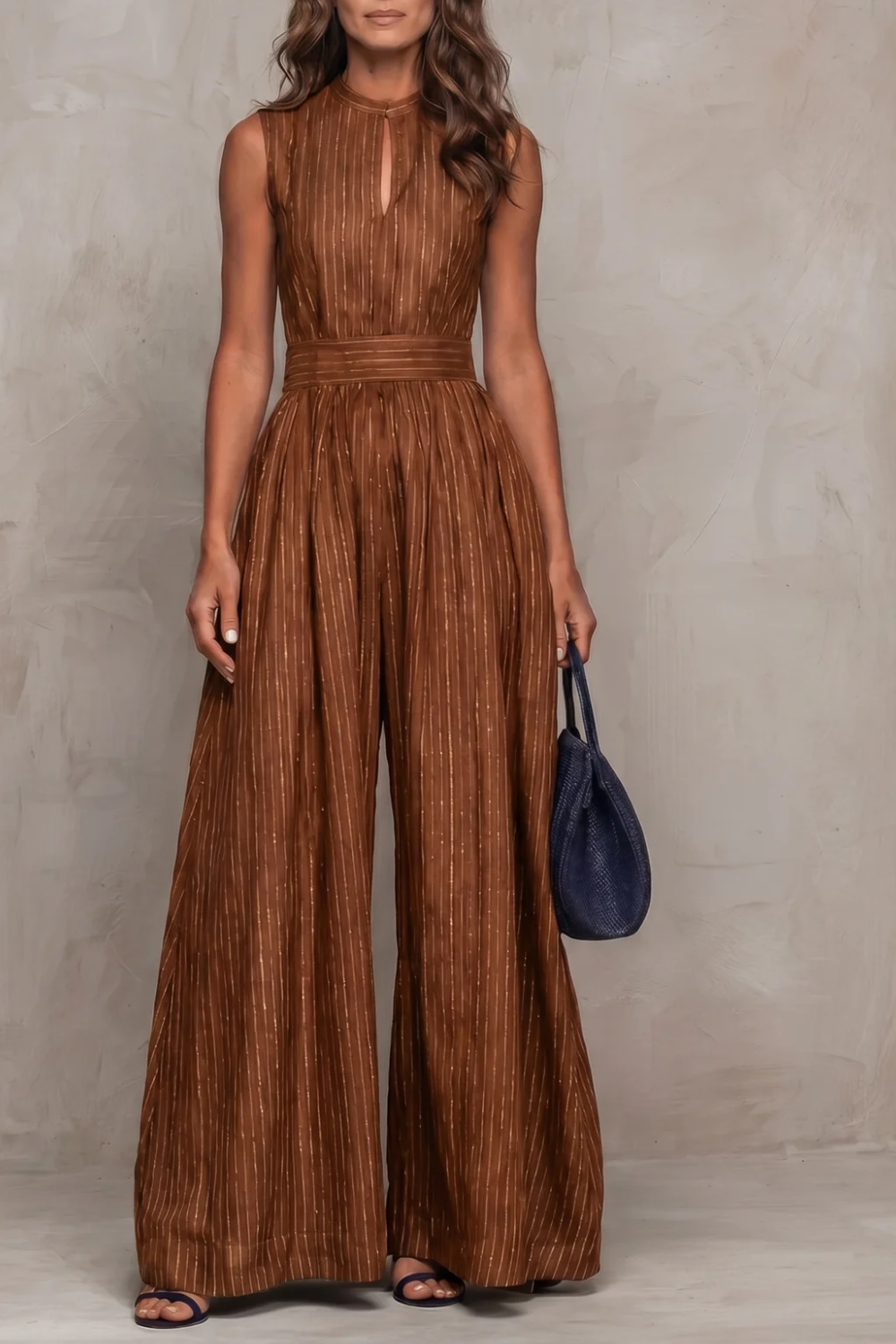 Striped elegant keyhole | Wide leg jumpsuit