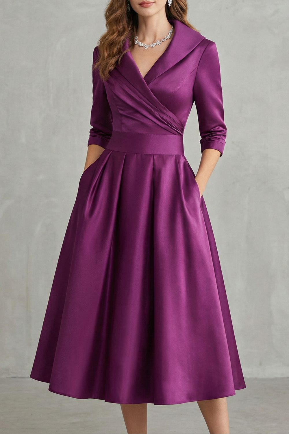 Draped Collar Elegance Midi Dress