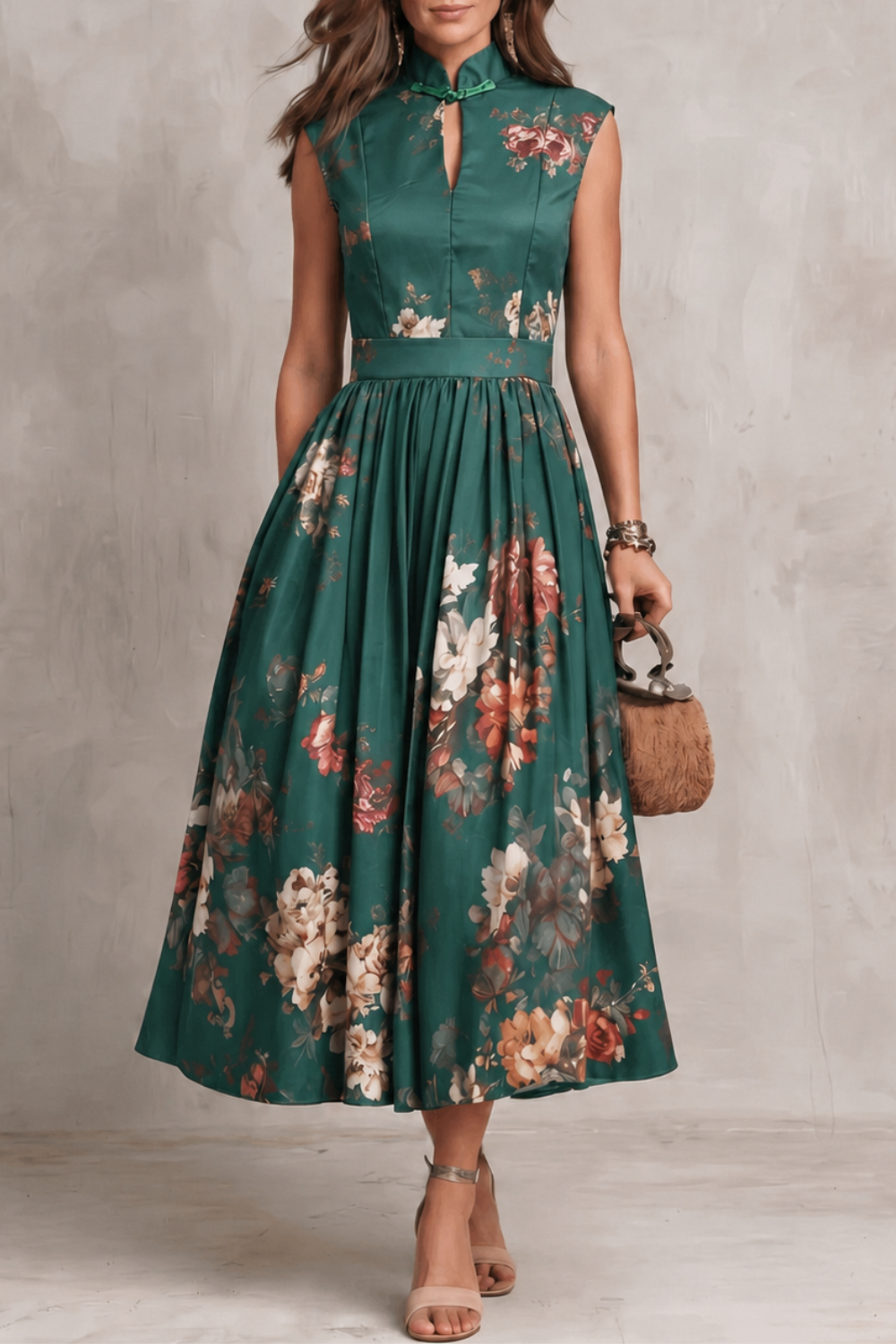 Vintage Floral Elegance Midi Dress