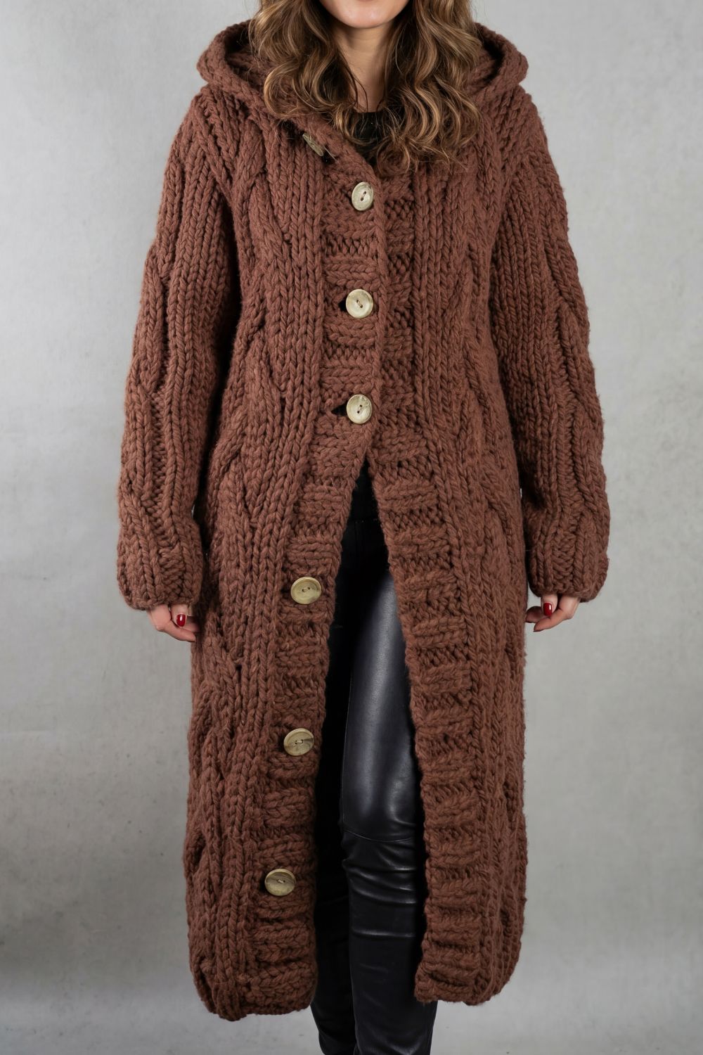 Oversized cable knit | Hooded cardigan coat