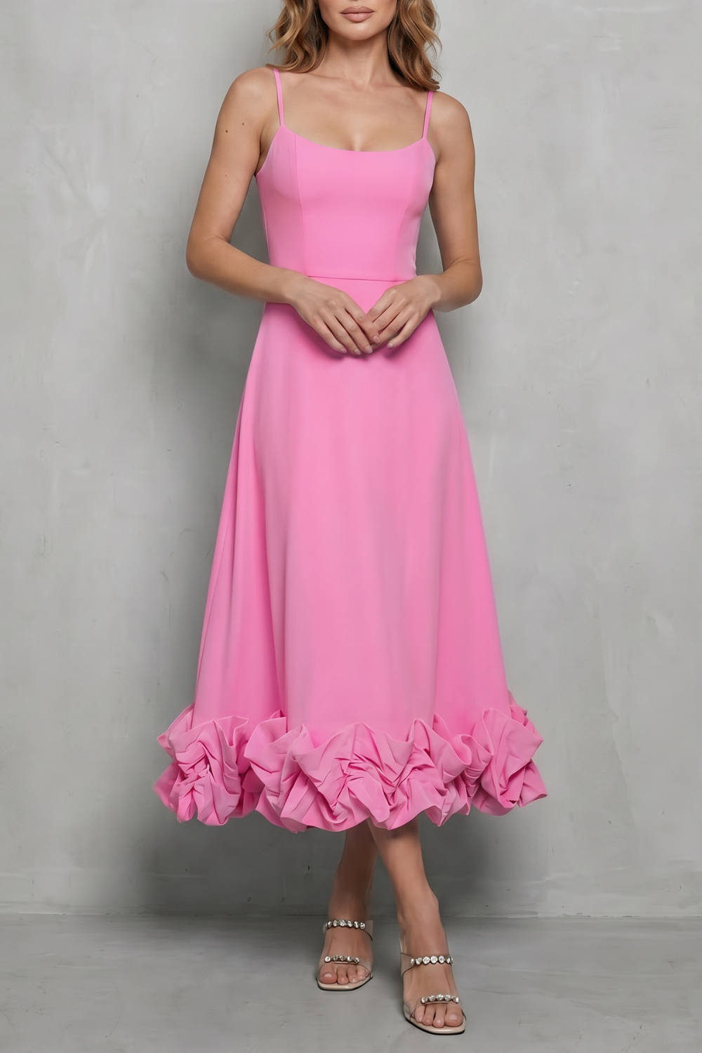 Romantic Ruffle Hem Sleeveless Midi Dress