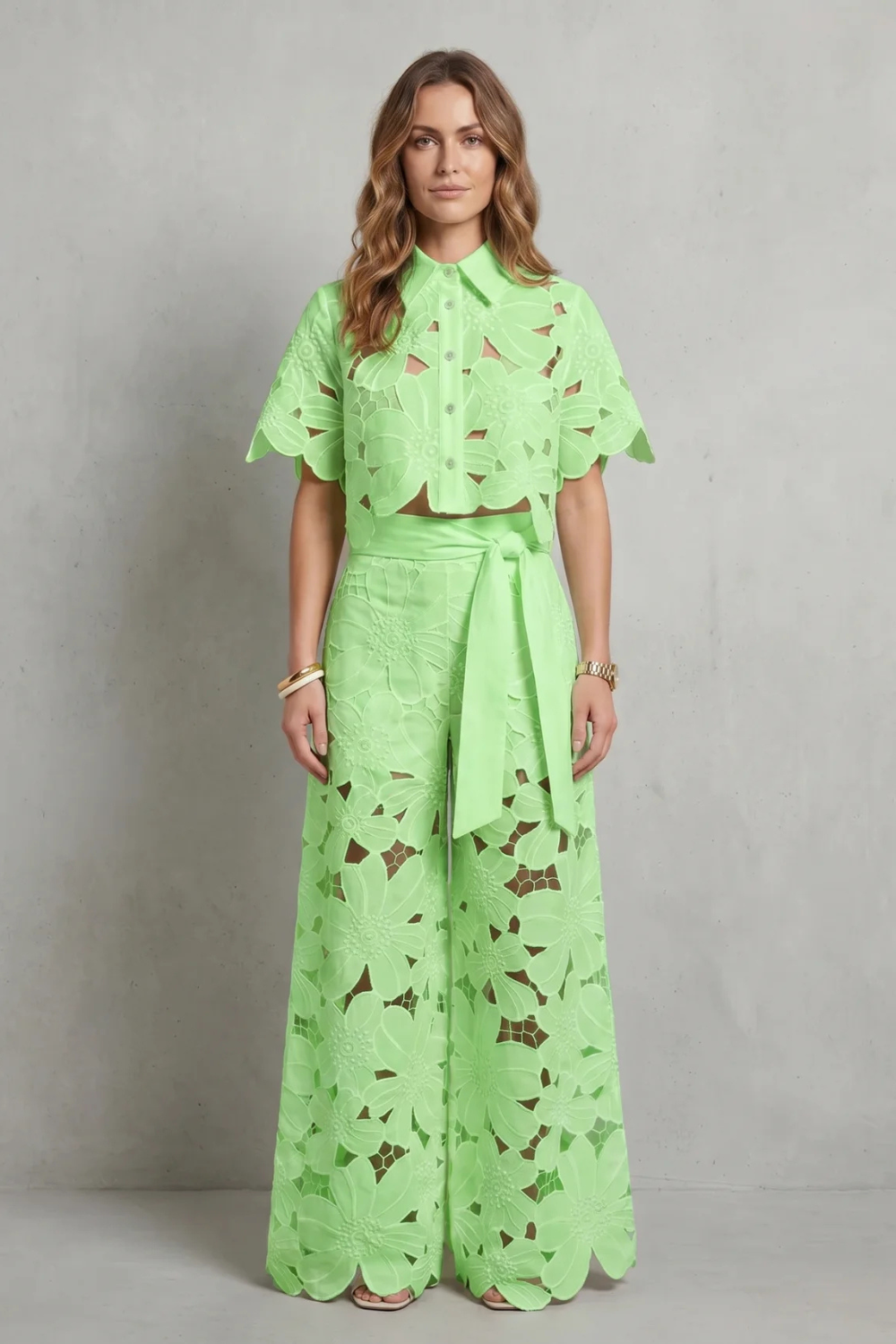 Embroidered Lace Elegance Top And Skirt Set