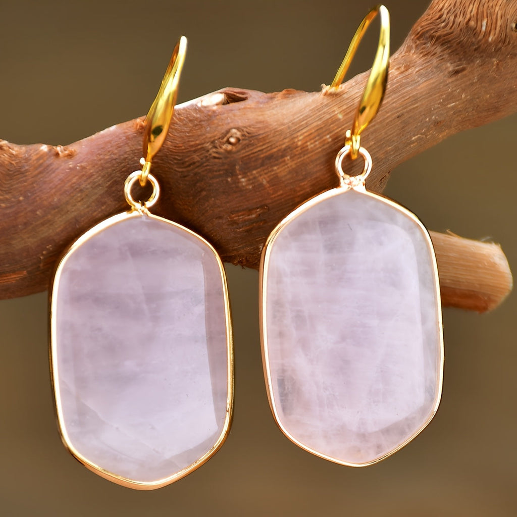 Minimalist Rose Quartz Pendant Earrings