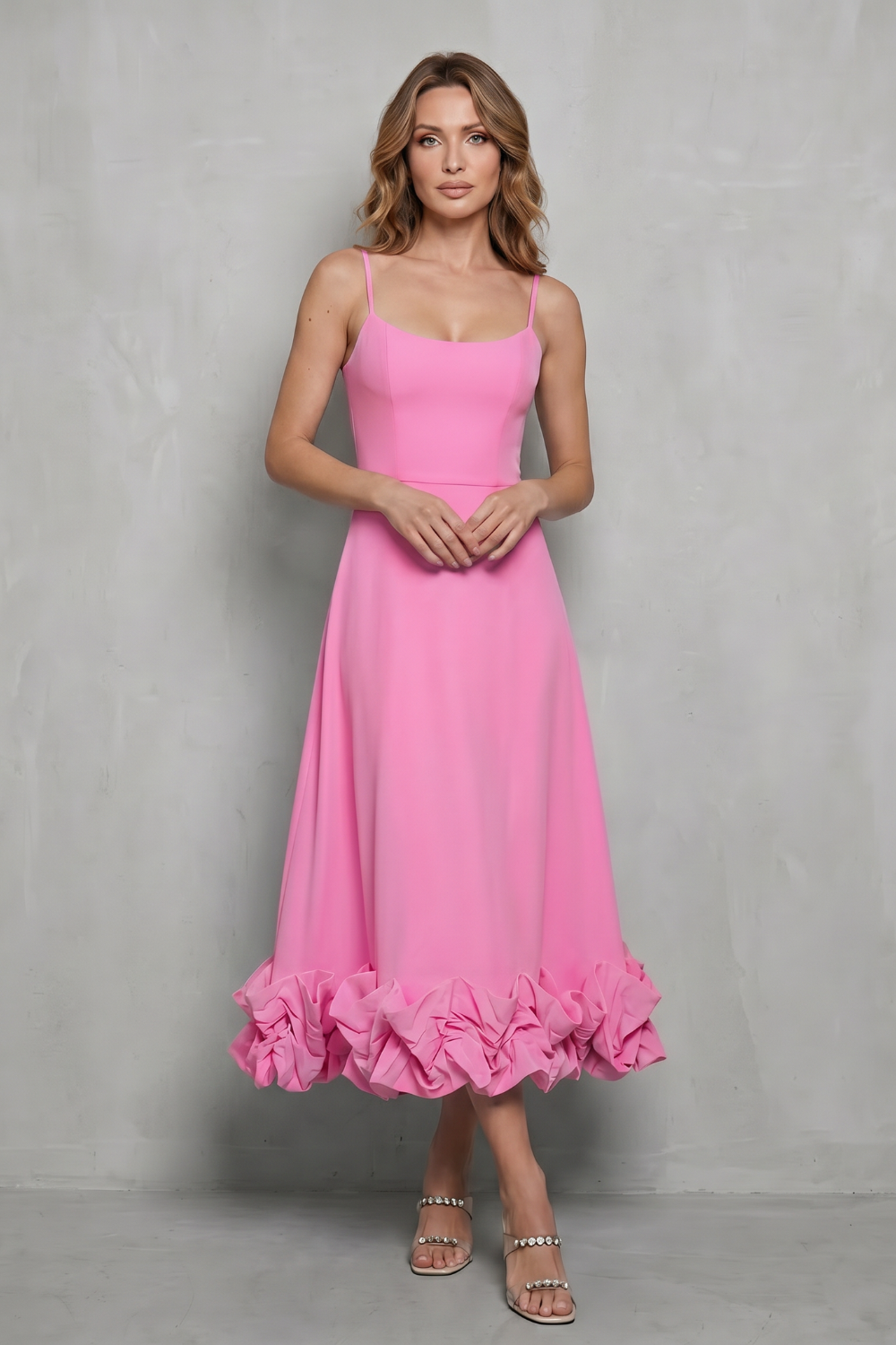 Romantic Ruffle Hem Sleeveless Midi Dress