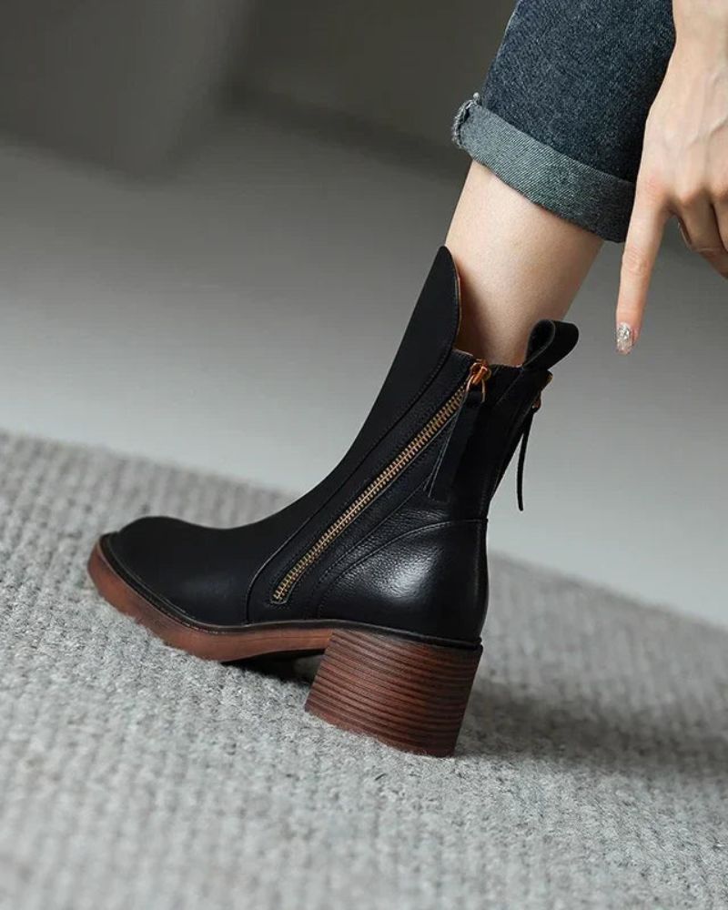Marcel | Black Leather Ankle Boots with Comfortable Heel