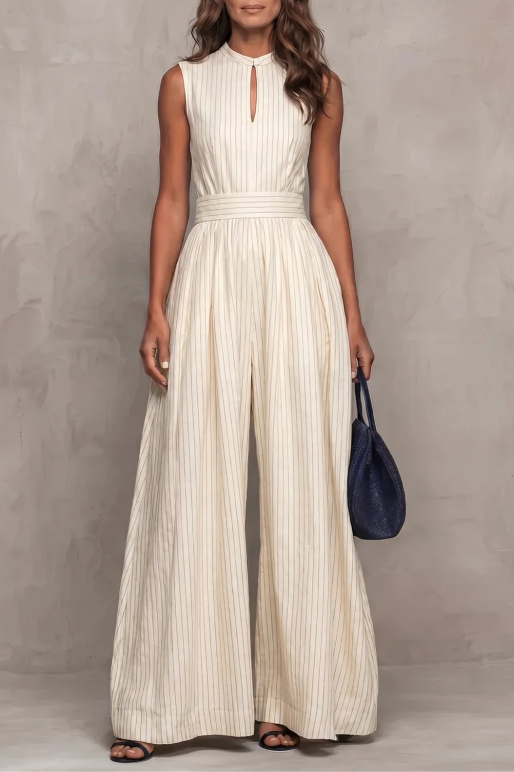 Striped elegant keyhole | Wide leg jumpsuit