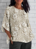 Vintage Inspired Floral Top - Khaki