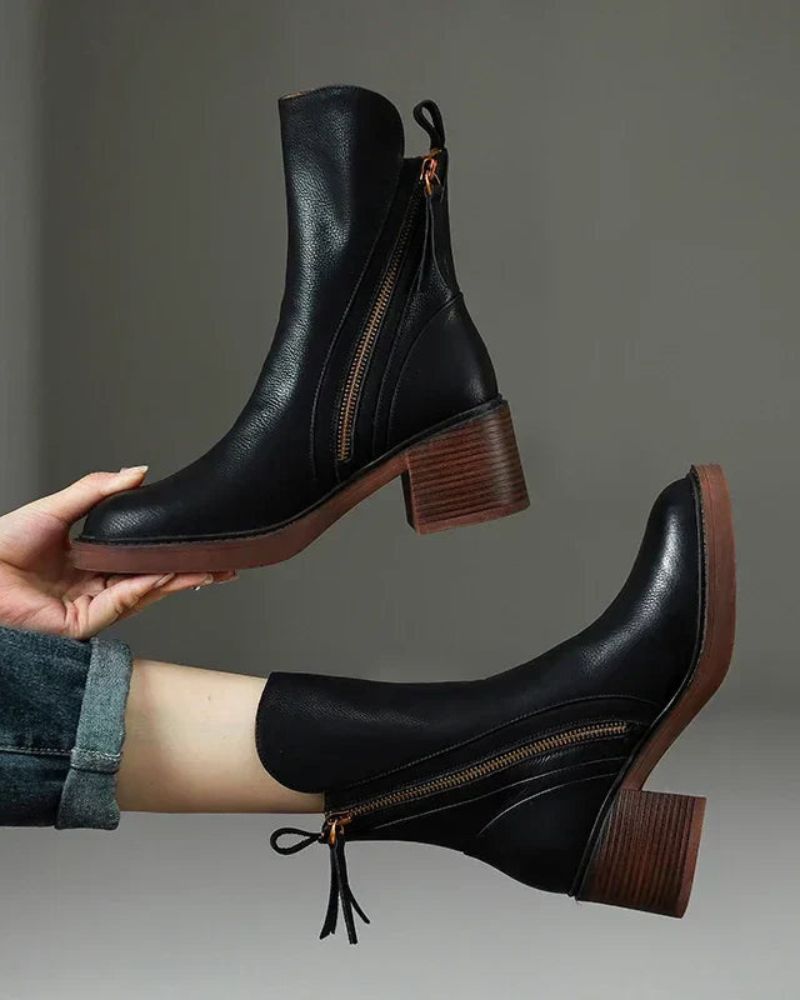 Marcel | Black Leather Ankle Boots with Comfortable Heel