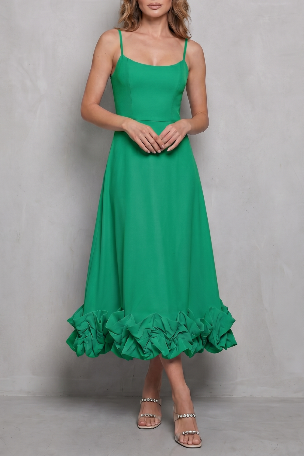 Romantic Ruffle Hem Sleeveless Midi Dress
