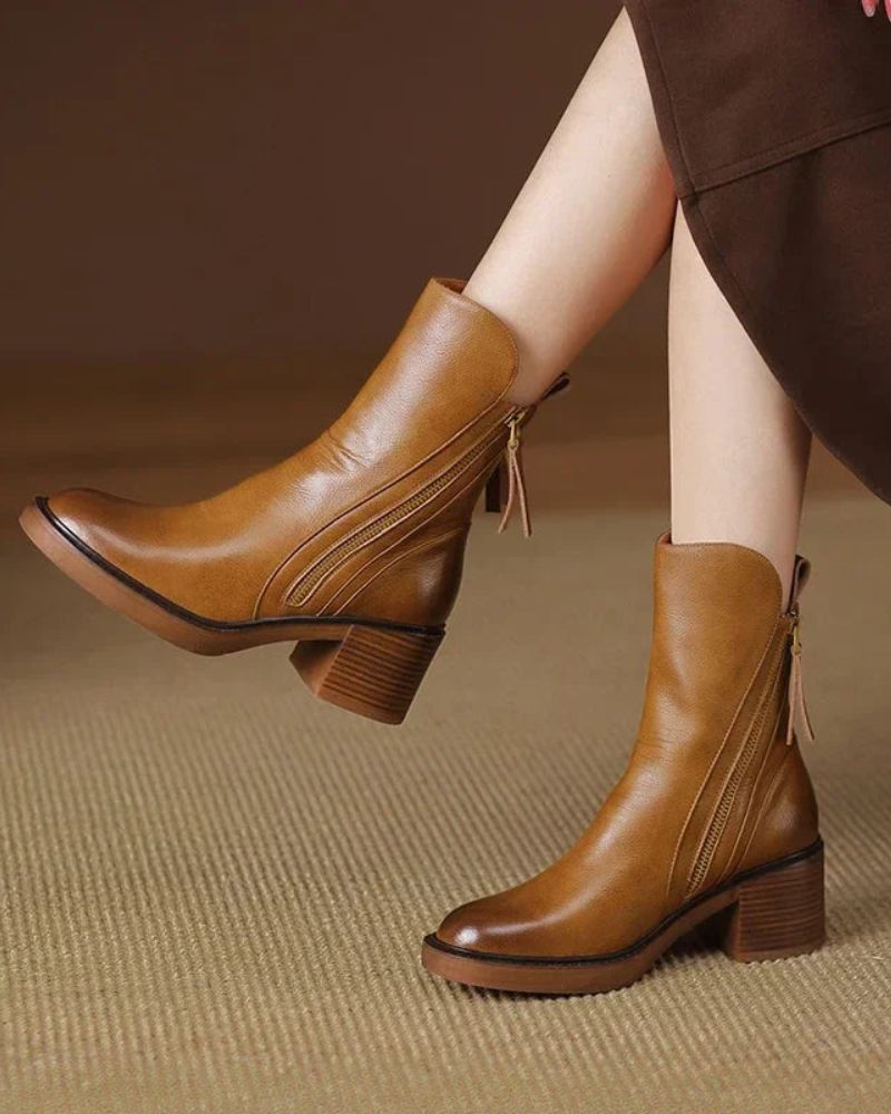 Marcel | Black Leather Ankle Boots with Comfortable Heel
