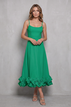 Romantic Ruffle Hem Sleeveless Midi Dress