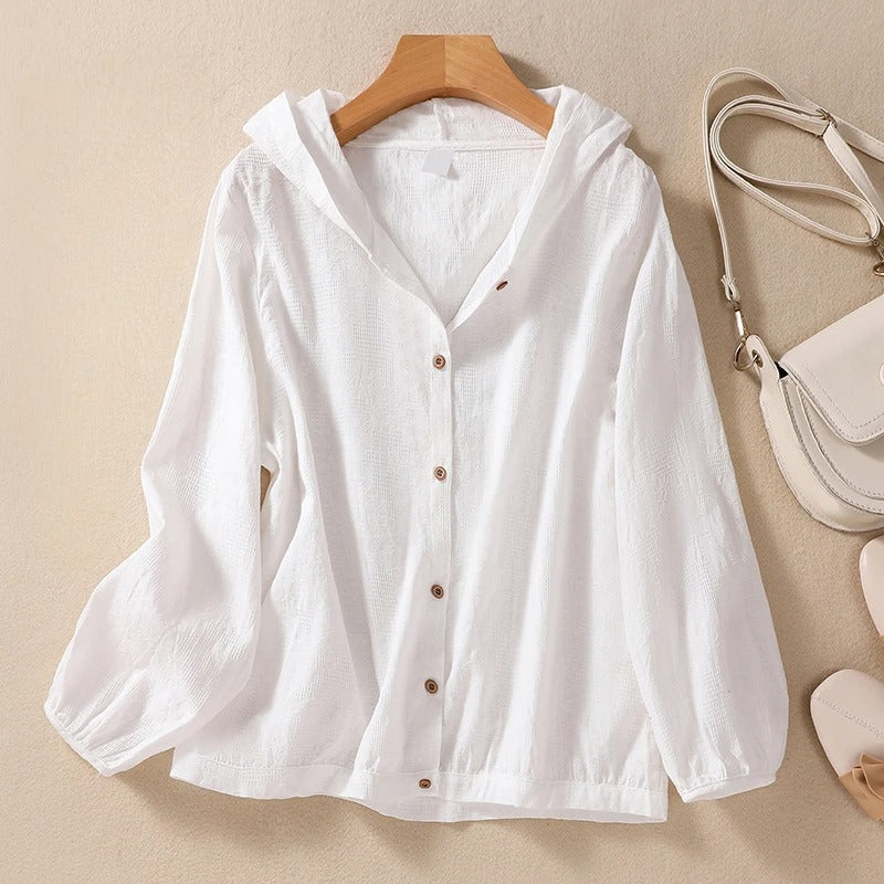 Relaxed Hooded Shirt - White