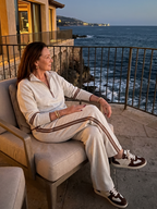 Rain | Zip Neck Long Sleeve Side Stripe Leg Pants Set