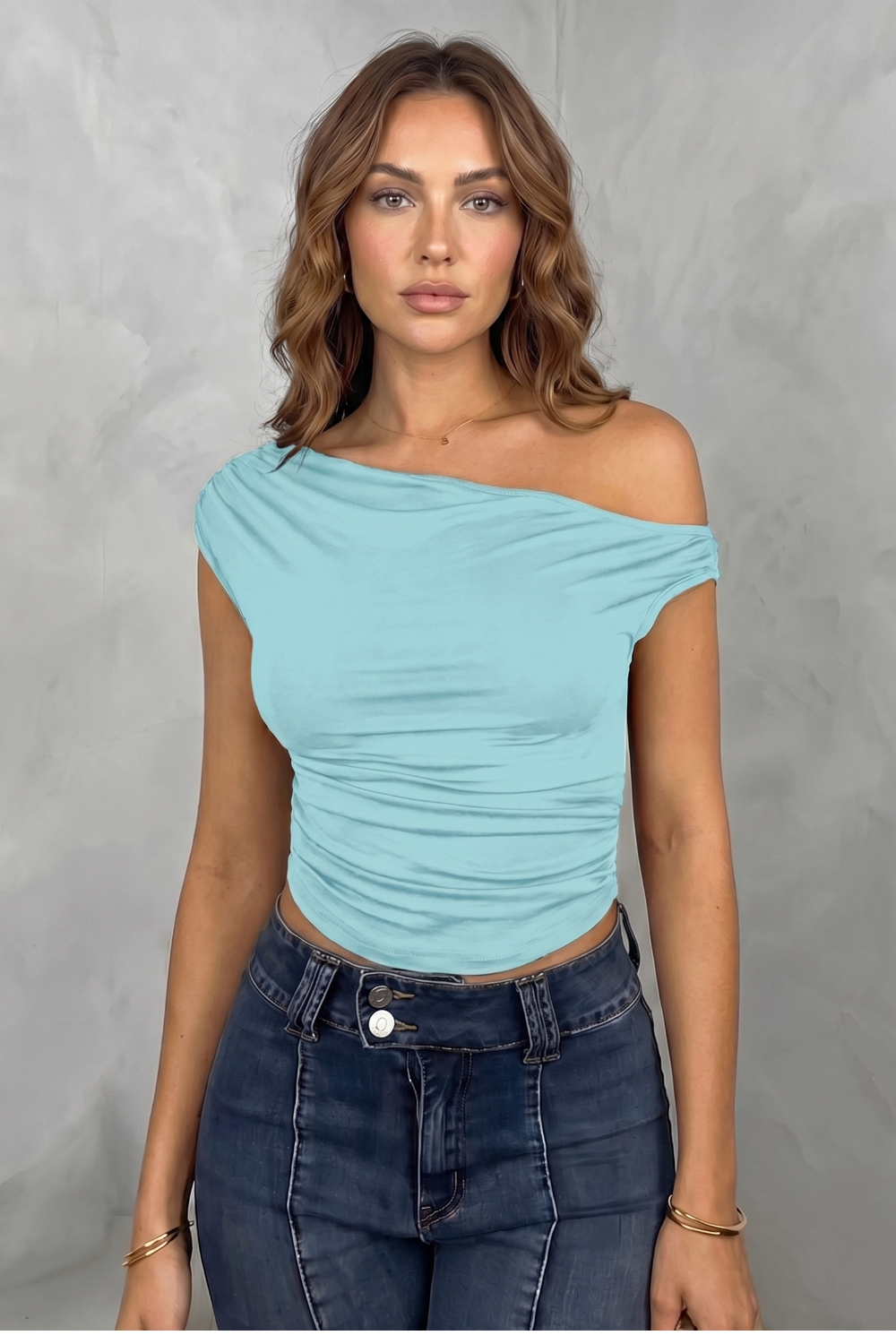 Asymmetric Ruched Silhouette One Shoulder Top