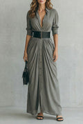 Pleated Waist Drama Maxi Shirt Dress (includes Belt)