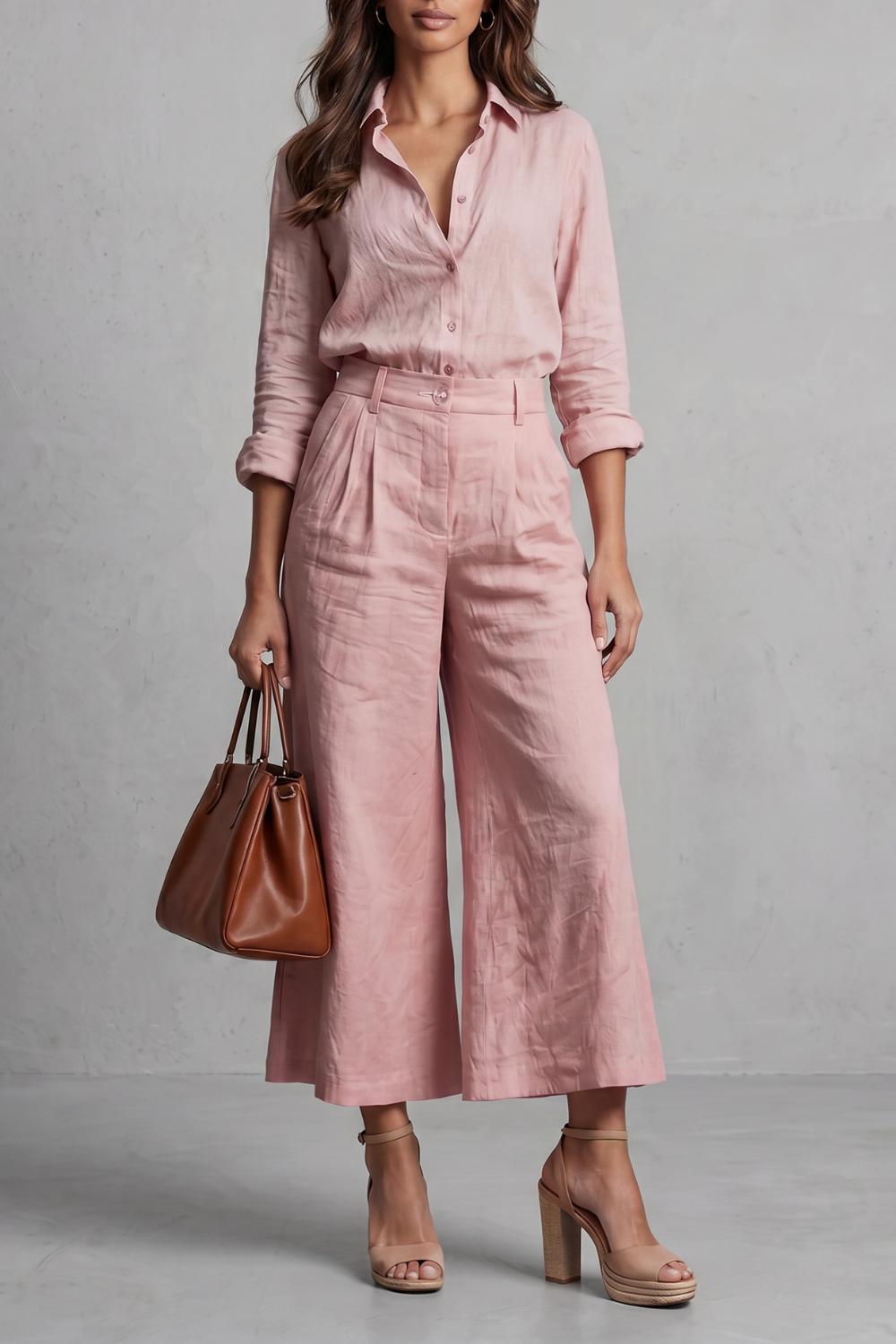 Soft Linen Finish Wide-leg Co-ord Set