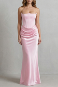 Sculpted Satin Drape Strapless Corset Maxi Dress