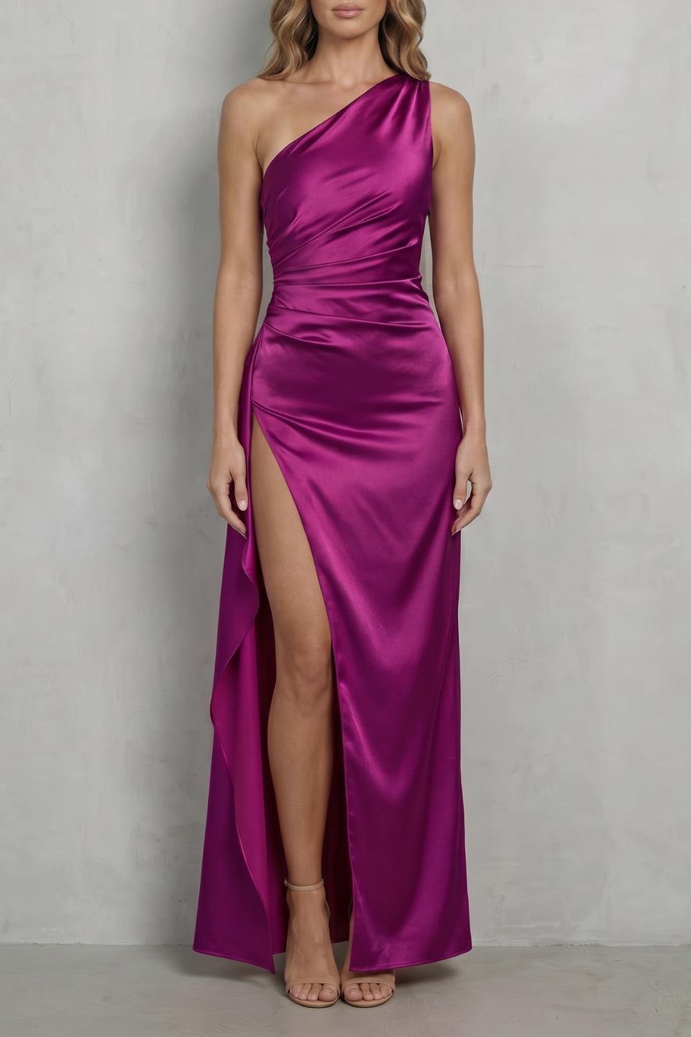 Liquid Satin Drape One-shoulder Evening Gown