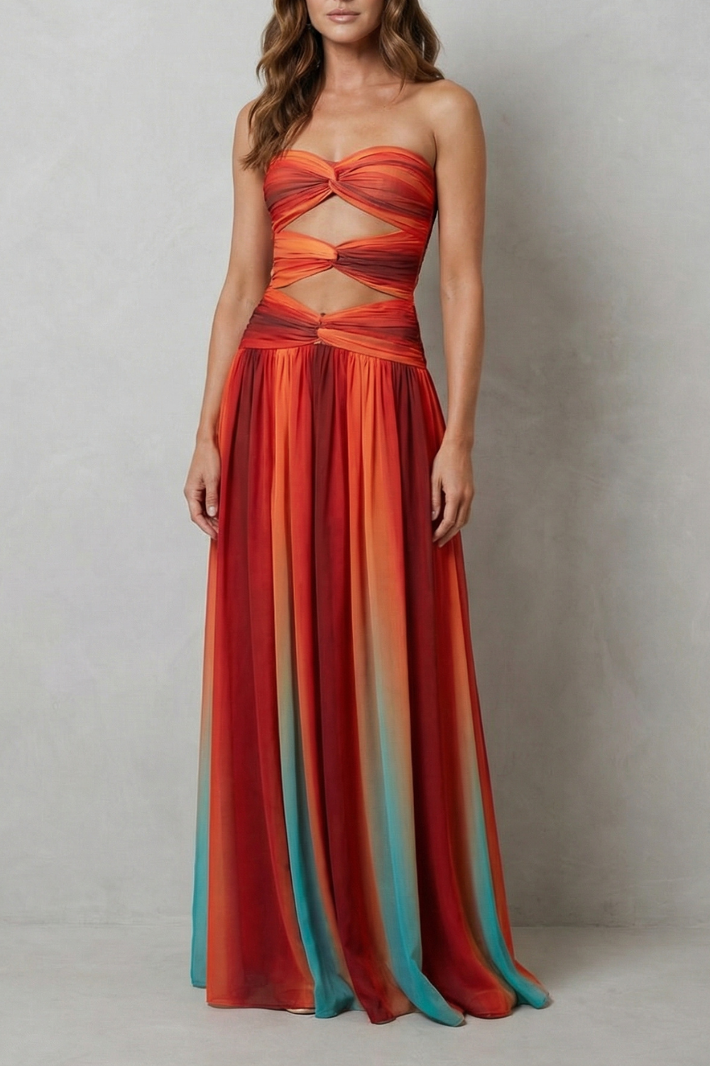 Sunset Ombré Allure Strapless Maxi Dress