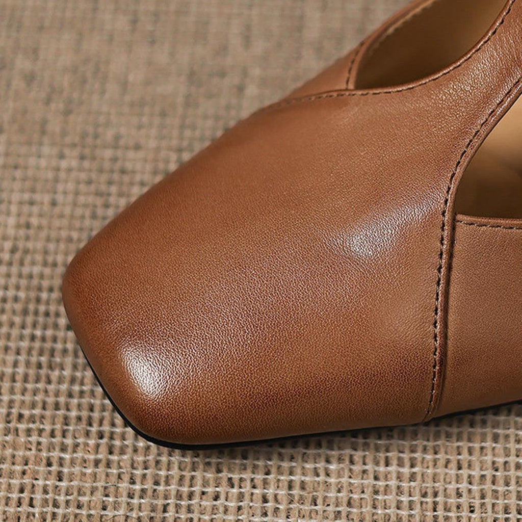 Caelia Square-Toe Leather Mary-Jane Heels