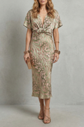 Draped Elegance V Neck Maxi Dress