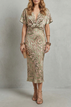 Draped Elegance V Neck Maxi Dress