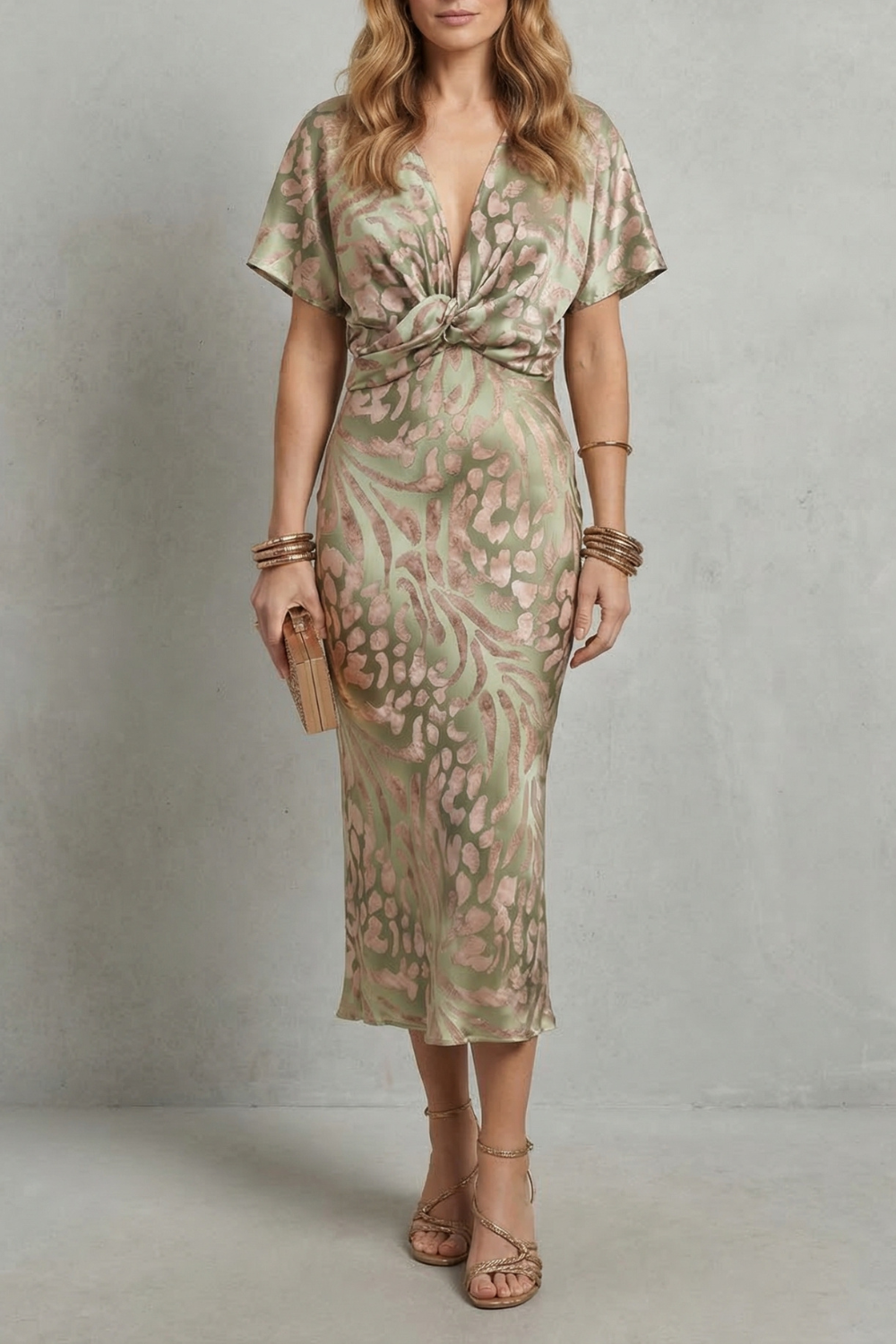 Draped Elegance V Neck Maxi Dress