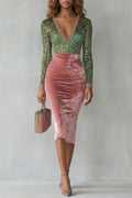 Leopard Velvet Contrast Bodycon Midi Dress