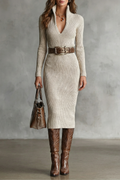 Sculpted Elegance Knit Midi Dress