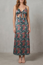Satin Floral Allure Midi Dress