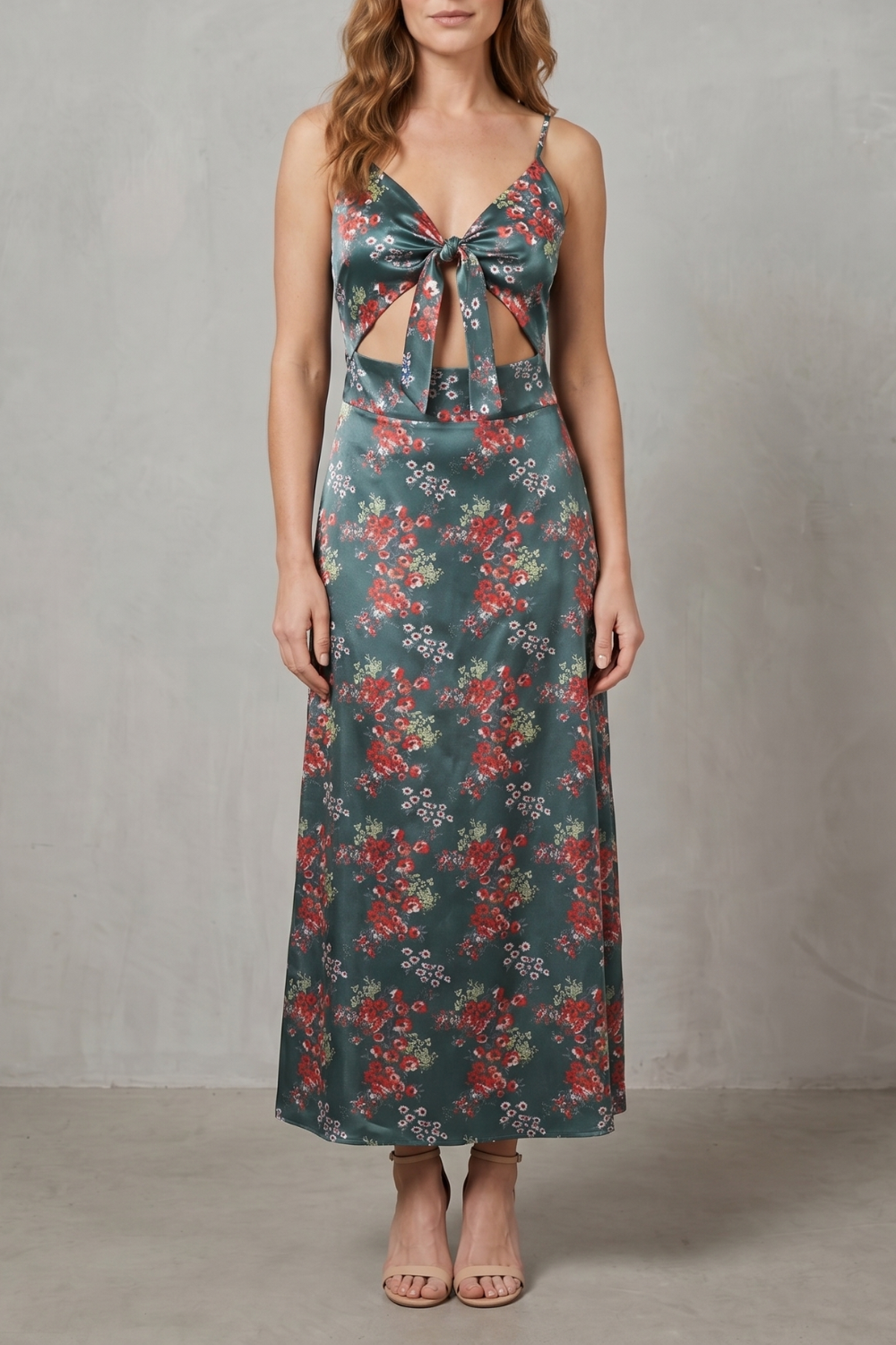 Satin Floral Allure Midi Dress