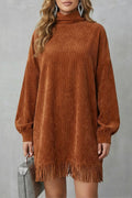 Fringed Charm Turtleneck Mini Dress