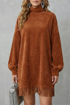 Fringed Charm Turtleneck Mini Dress