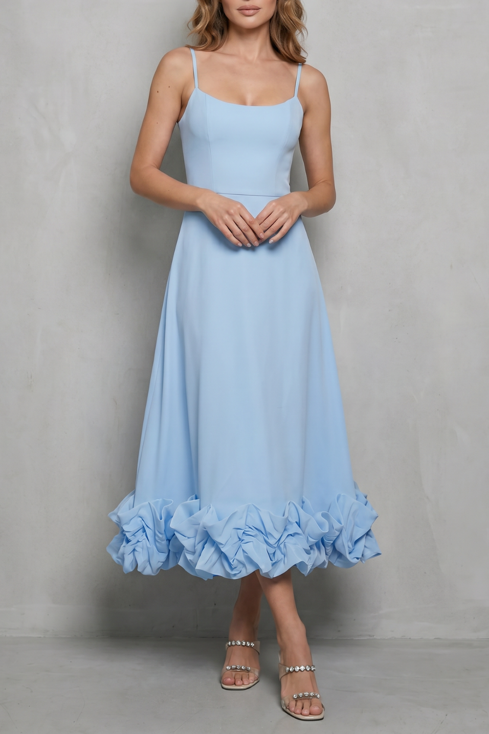 Romantic Ruffle Hem Sleeveless Midi Dress