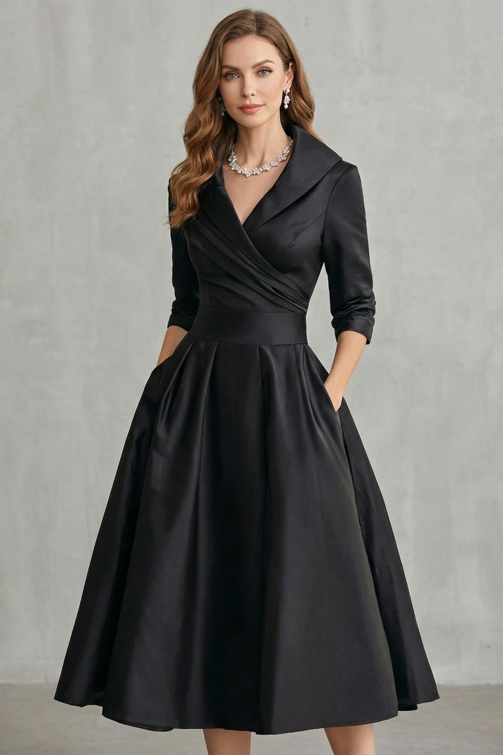 Draped Collar Elegance Midi Dress
