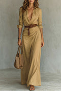 Button-down Wrap Dress Belted Maxi Dress