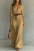 Button-down Wrap Dress Belted Maxi Dress