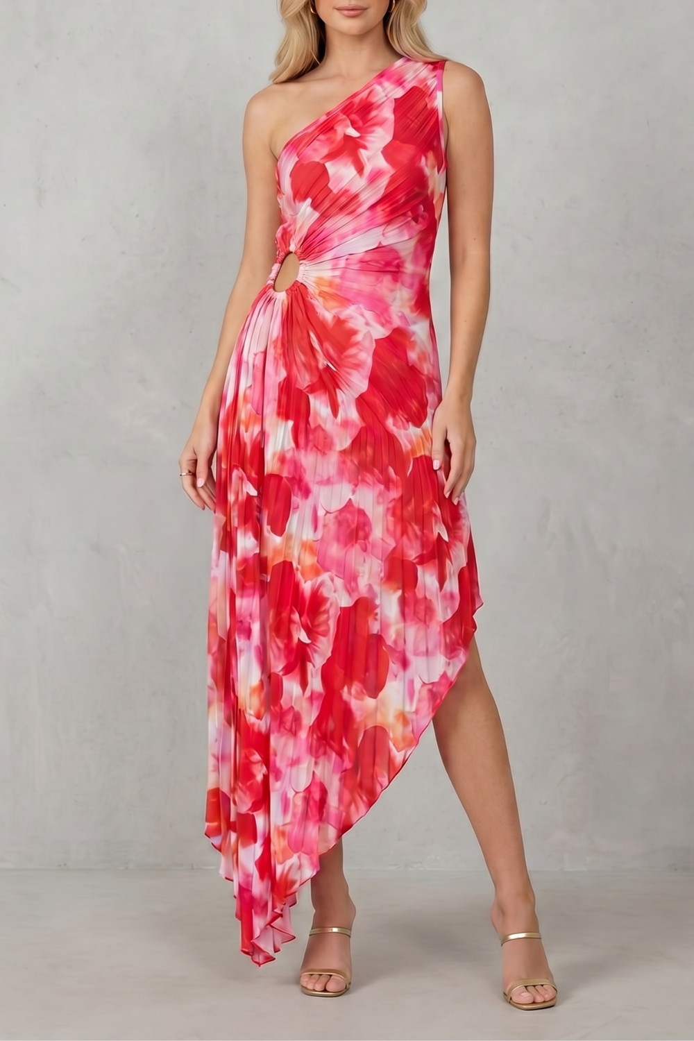 Bold Bloom Women’s One-Shoulder Printed Maxi Dress