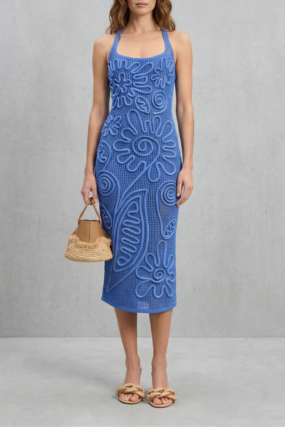 Sculpted Crochet Bloom Textured Midi Dress