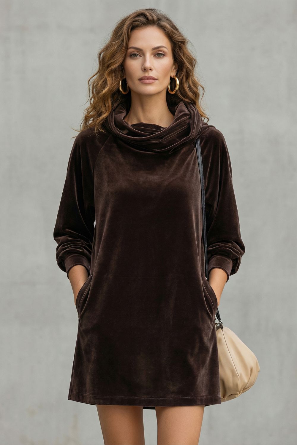 Velvet Drape Comfort Cowl Neck Mini Dress